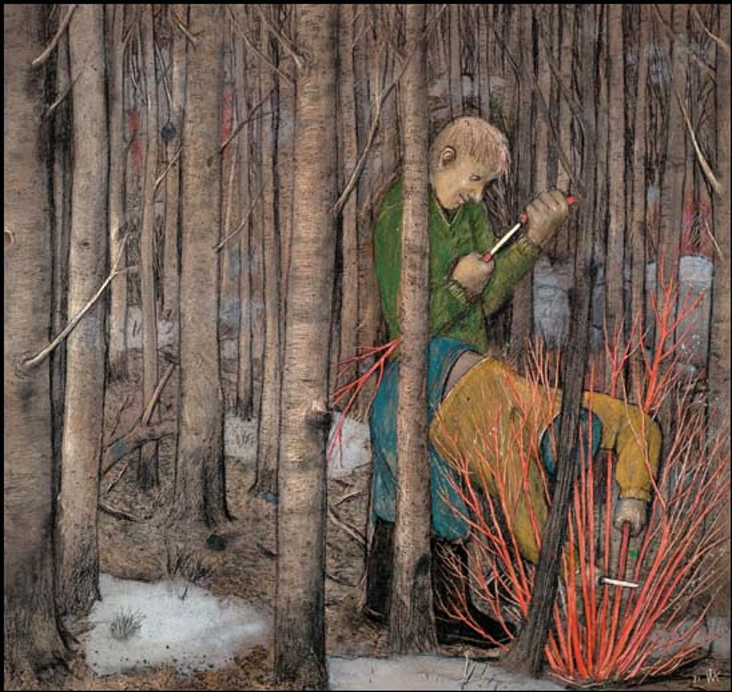 William Kurelek (1927-1977) - Whistle-making Time for Boys in Manitoba
