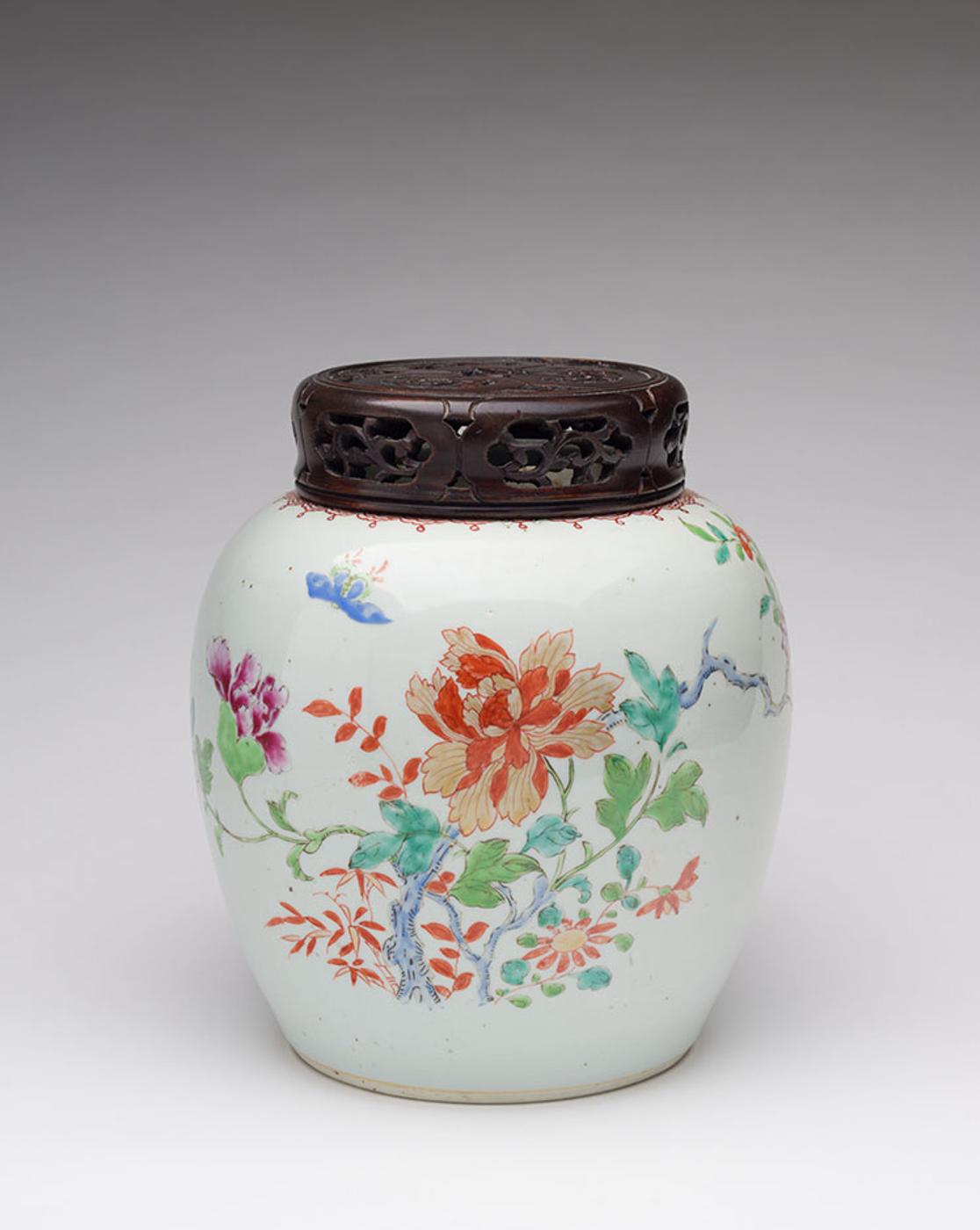 Chinese Art - A Chinese Export Famille Rose 'Butterfly and Florals' Ginger Jar, 18th Century