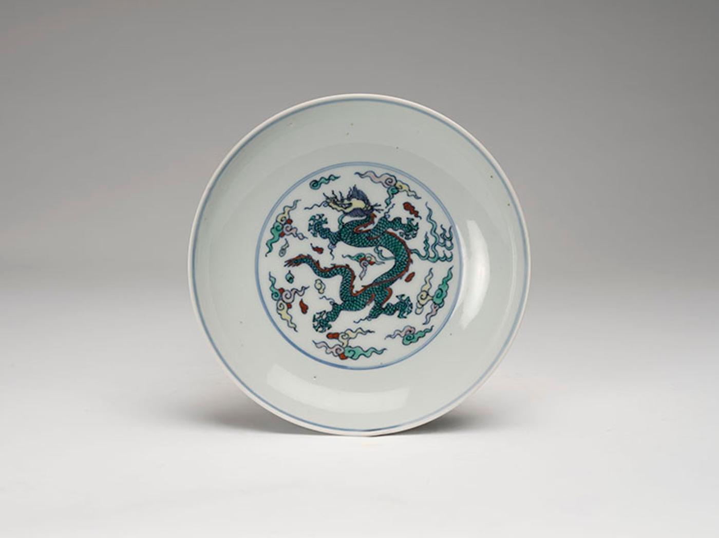 Chinese Art - A Chinese Doucai Dragon Dish, Xuande Mark, 18th Century