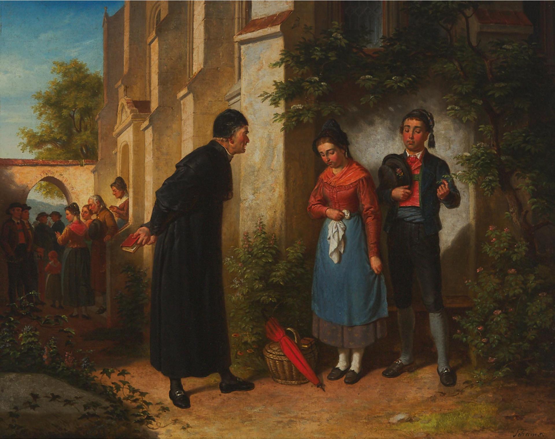 Franz Schams (1823) - Die Versäumte Predigt - Ein Junges Paar Wird Vom Pfarrer Zurechtgewiesen (The Missed Sermon, A Young Couple Is Reprimanded By The Pastor), Circa 1883