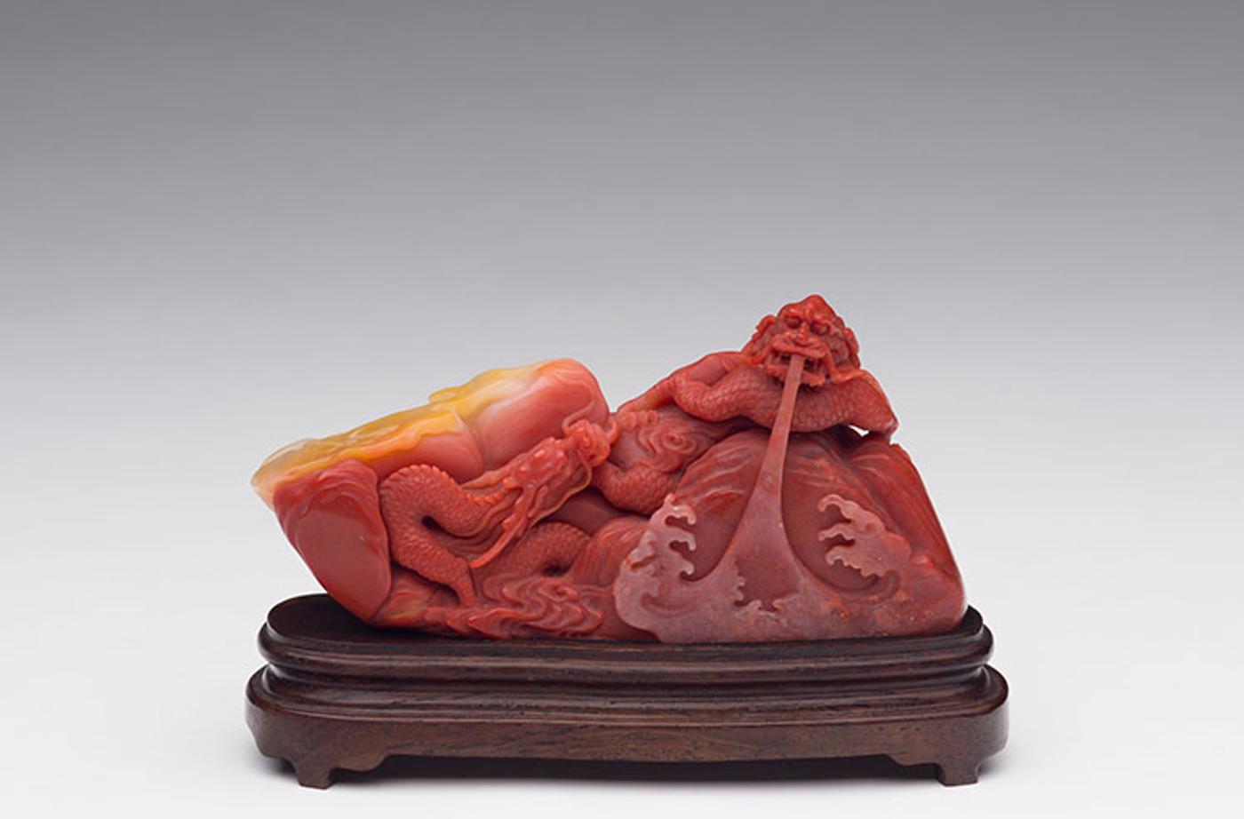 Chinese Art - A Contemporary Chinese Carved Shoushan Figure of Dragons