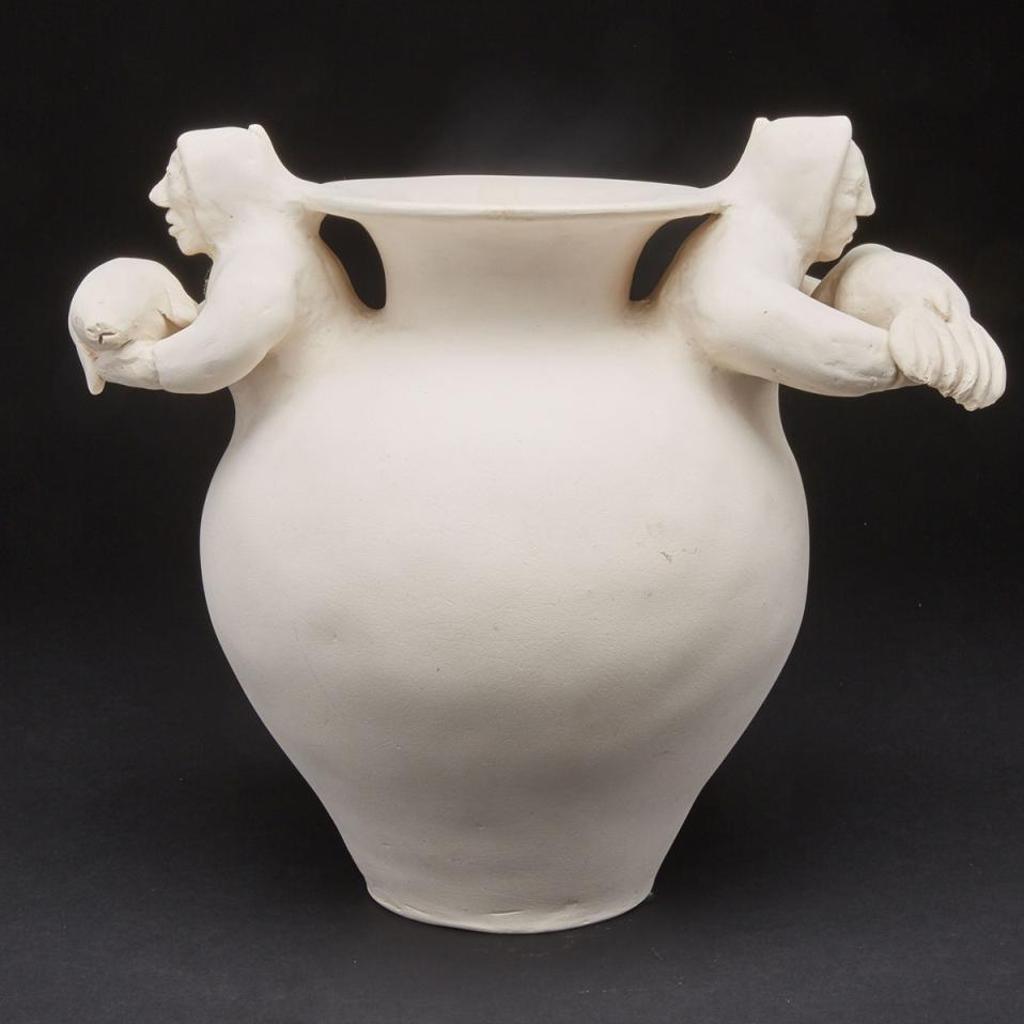 Pierre Aupillardjuk (1961) - Vessel With Men Holding Seals For Handles