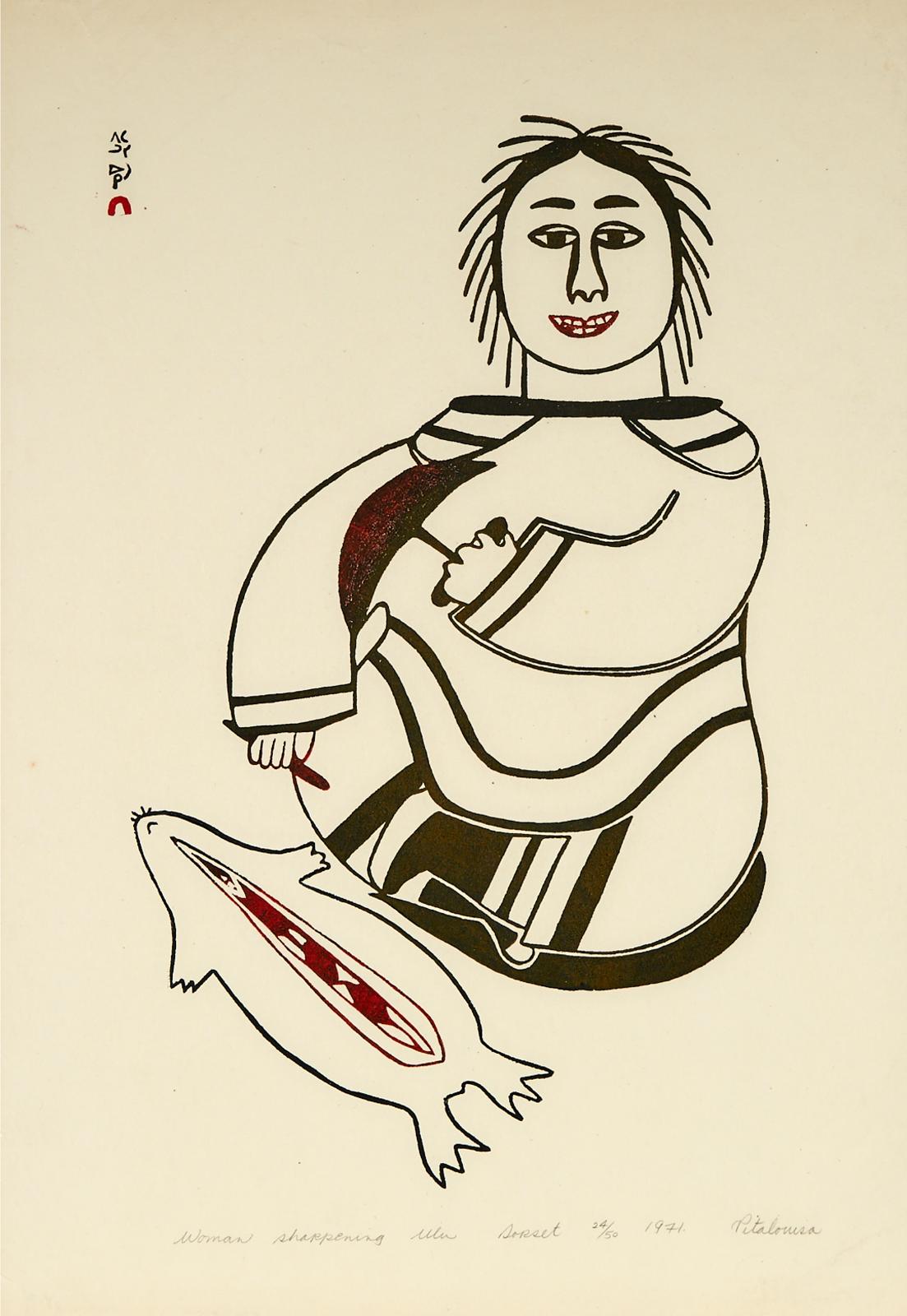 Pitaloosie Saila (1942-2021) - Woman Sharpening Ulu