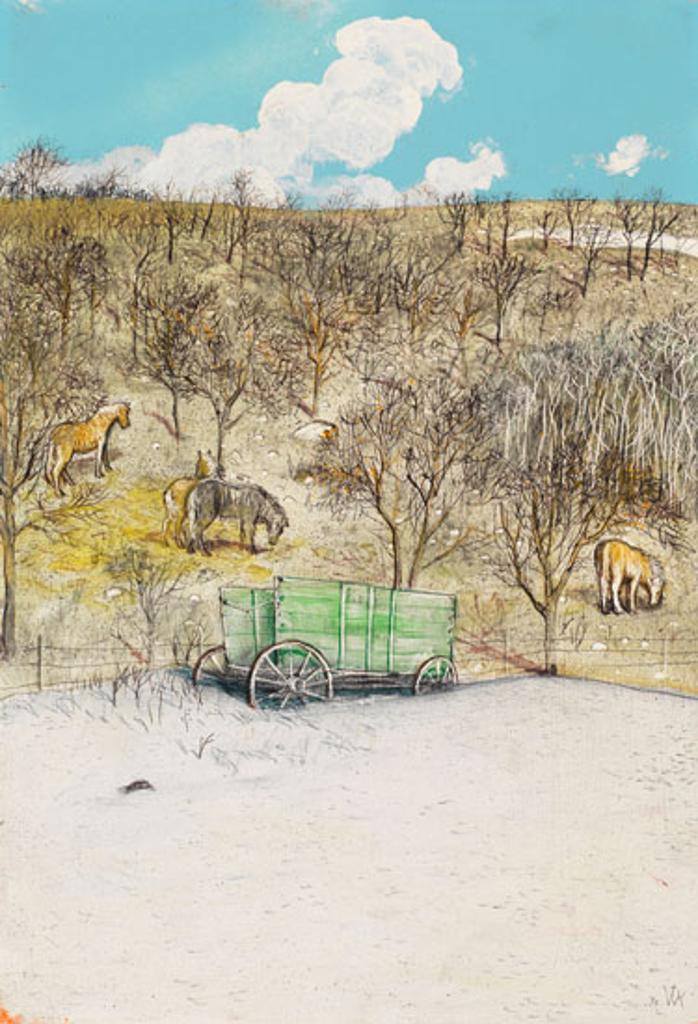 William Kurelek (1927-1977) - Manitoba Ponies in Winter Coats