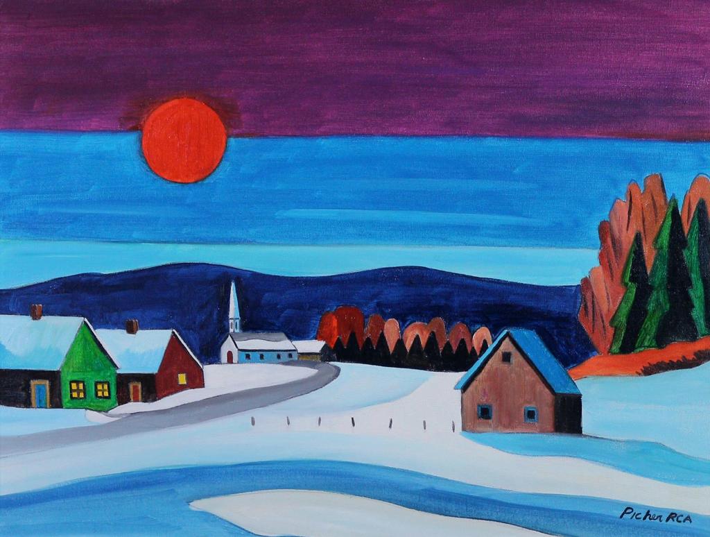 Claude Picher (1927-1998) - Coucher De Soleil Dans La Matapedia; 1993