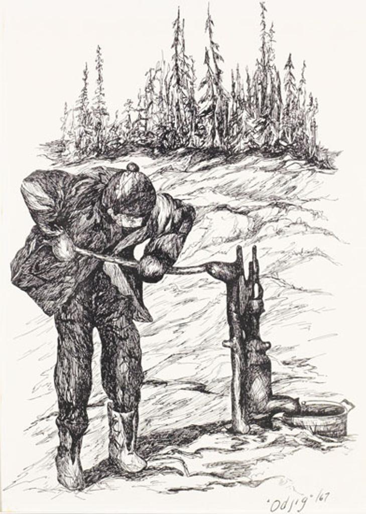Daphne Odjig (1919-2016) - Man at the Water Pump