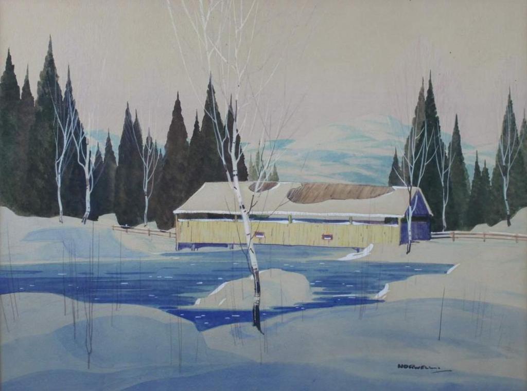 Graham Norble Norwell (1901-1967) - Winter Landscape with Covered Bridge