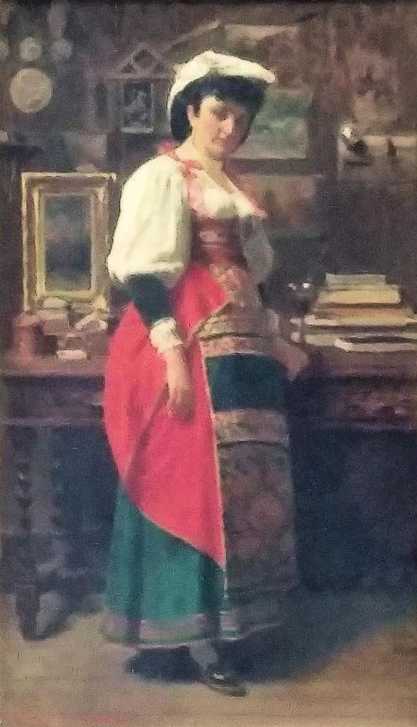 Tito Conti (1842-1924) - Woman in Red with Pearls