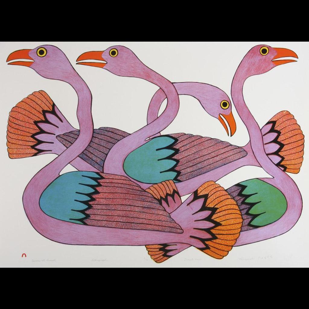 Kenojuak Ashevak (1927-2013) - Swans At Sunset