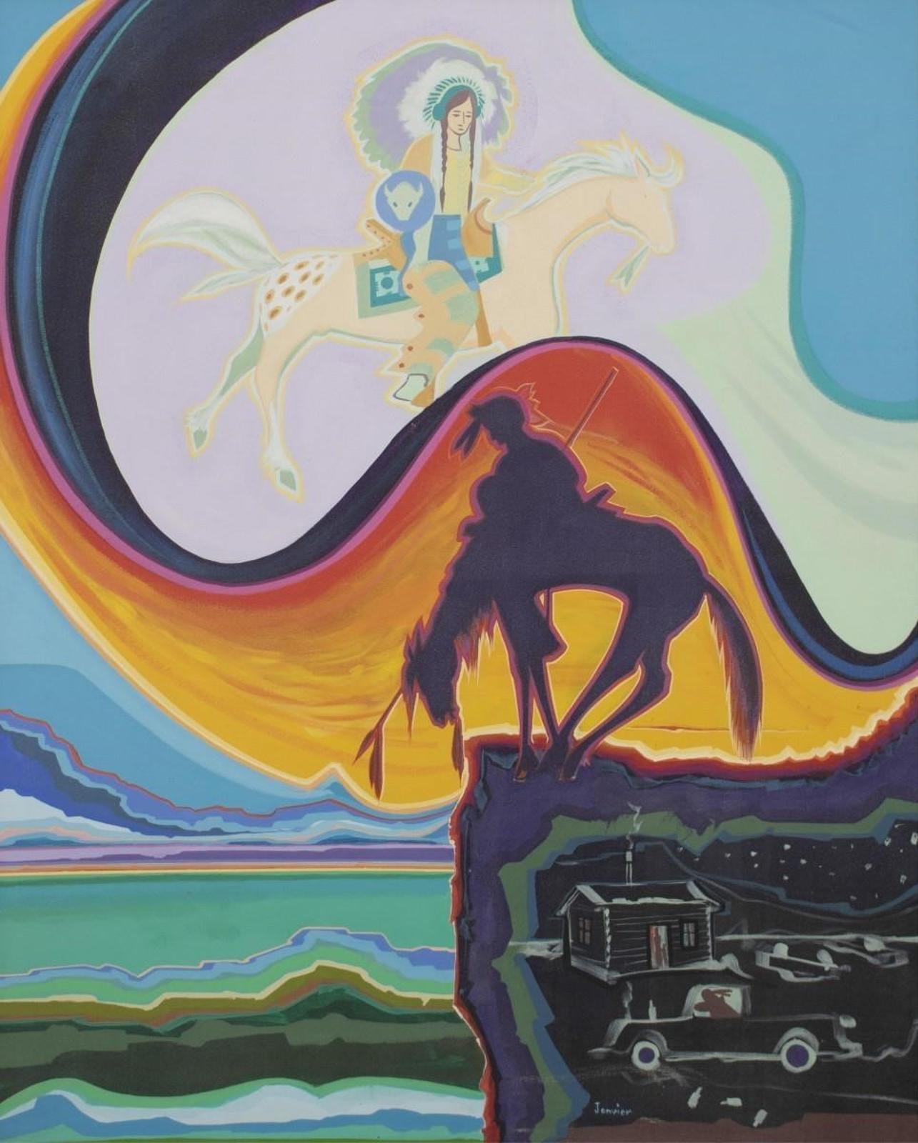 Alex Simeon Janvier (1935-2024) - Indians Unlimited (On The Trail To Happy Hunting Grounds); 1990