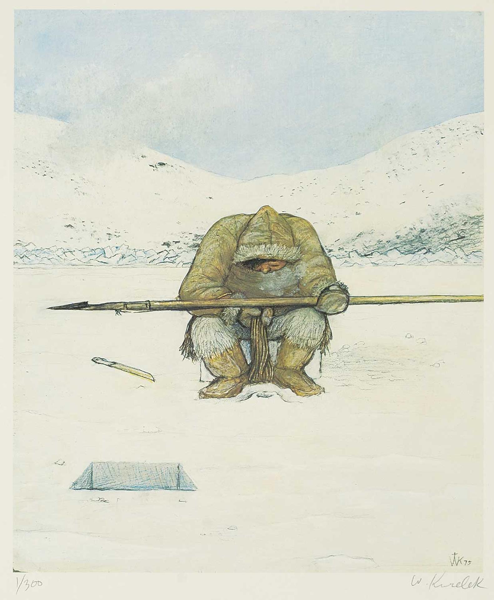 William Kurelek (1927-1977) - Untitled - Hunter Awaiting Seal at Breathing Hole #1/300
