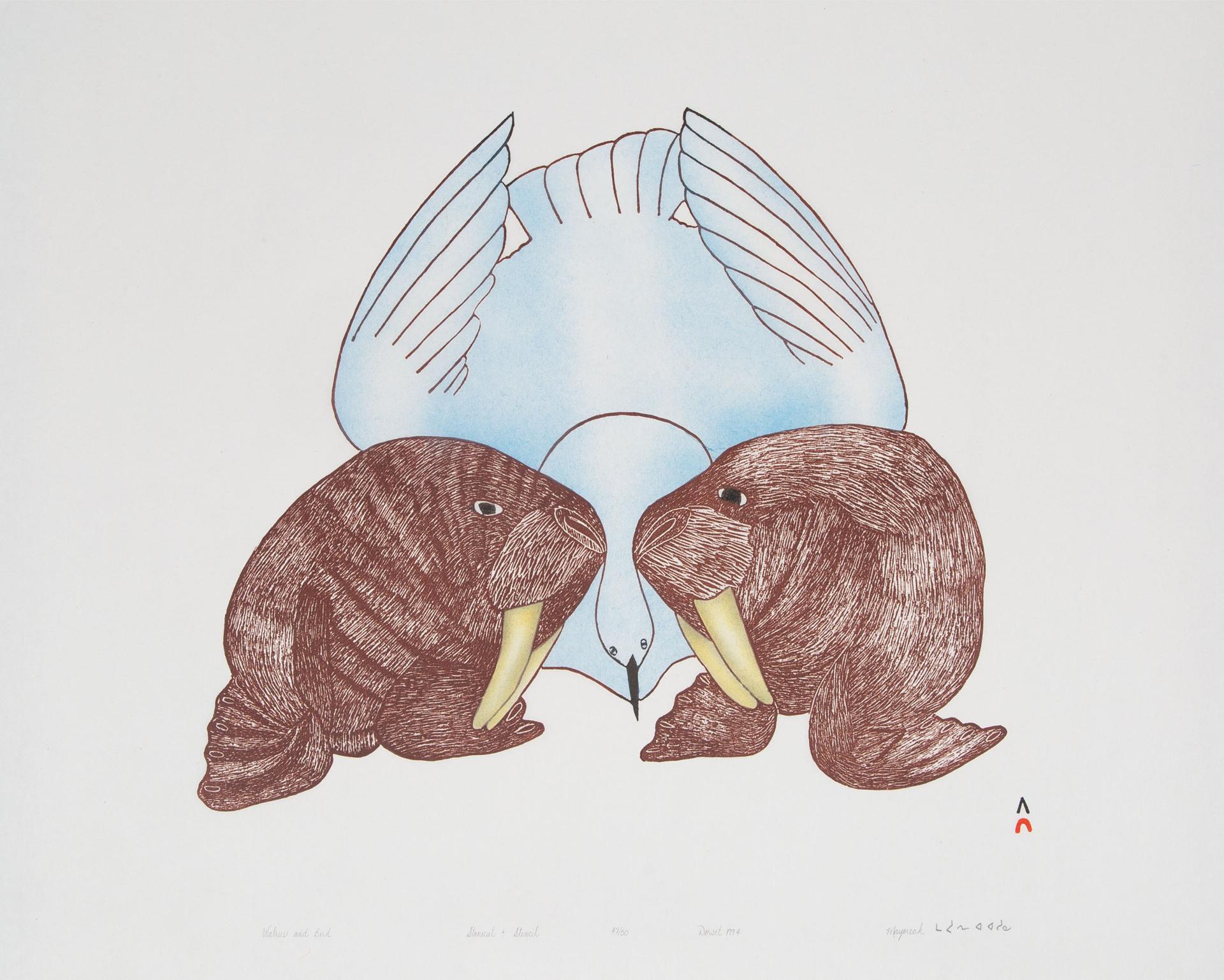 Mayureak Ashoona (1946) - Walrus And Bird