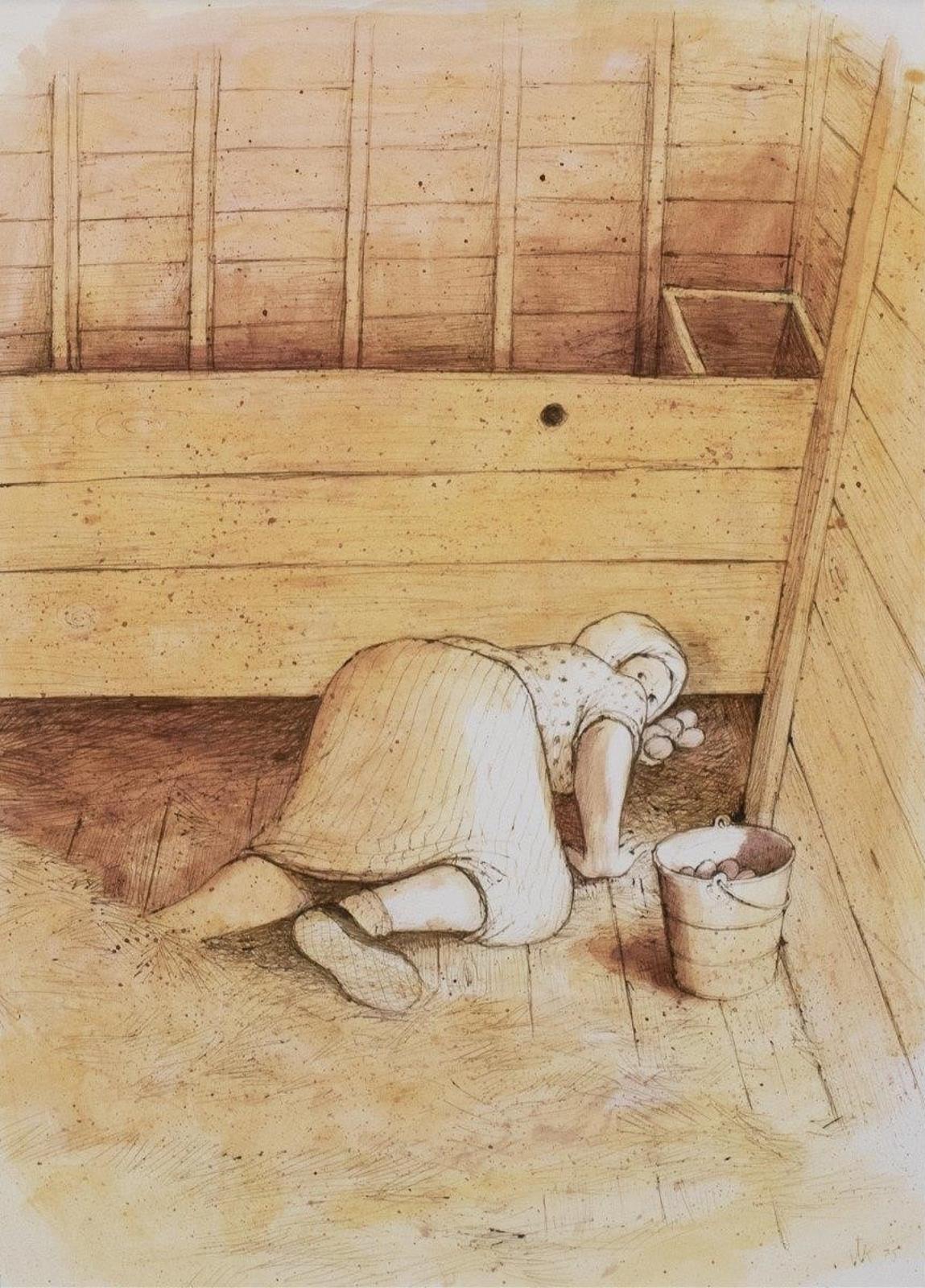 William Kurelek (1927-1977) - Sketch For The Egg Thief; 1975