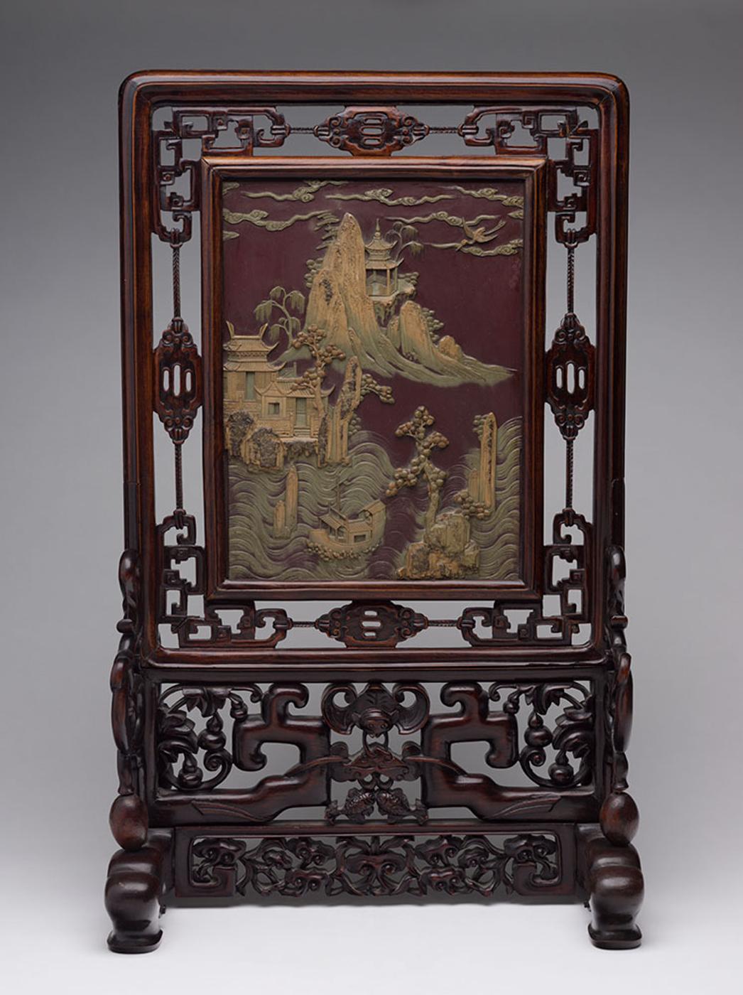 Chinese Art - A Chinese Carved Inkstone Landscape Panel, Republican Period