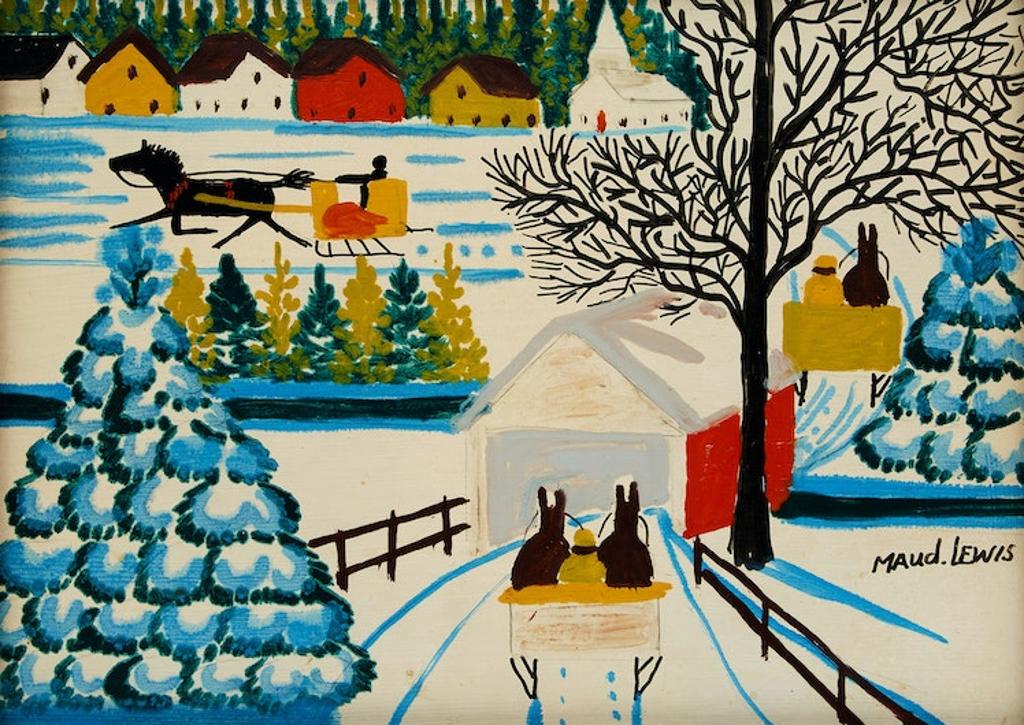 Maud Kathleen Lewis (1903-1970) - Winter Sleighing Scene with Covered Bridge