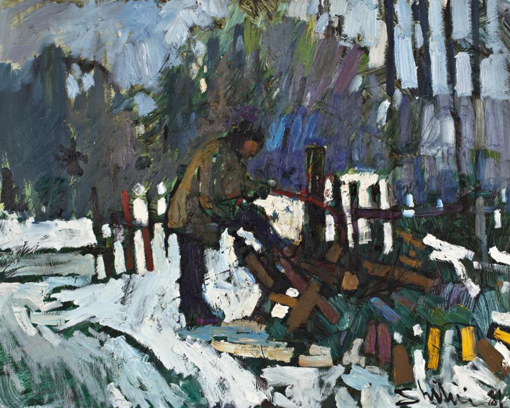 Arthur Shilling (1941-1986) - Ojibwa, Sawing Wood, 1981