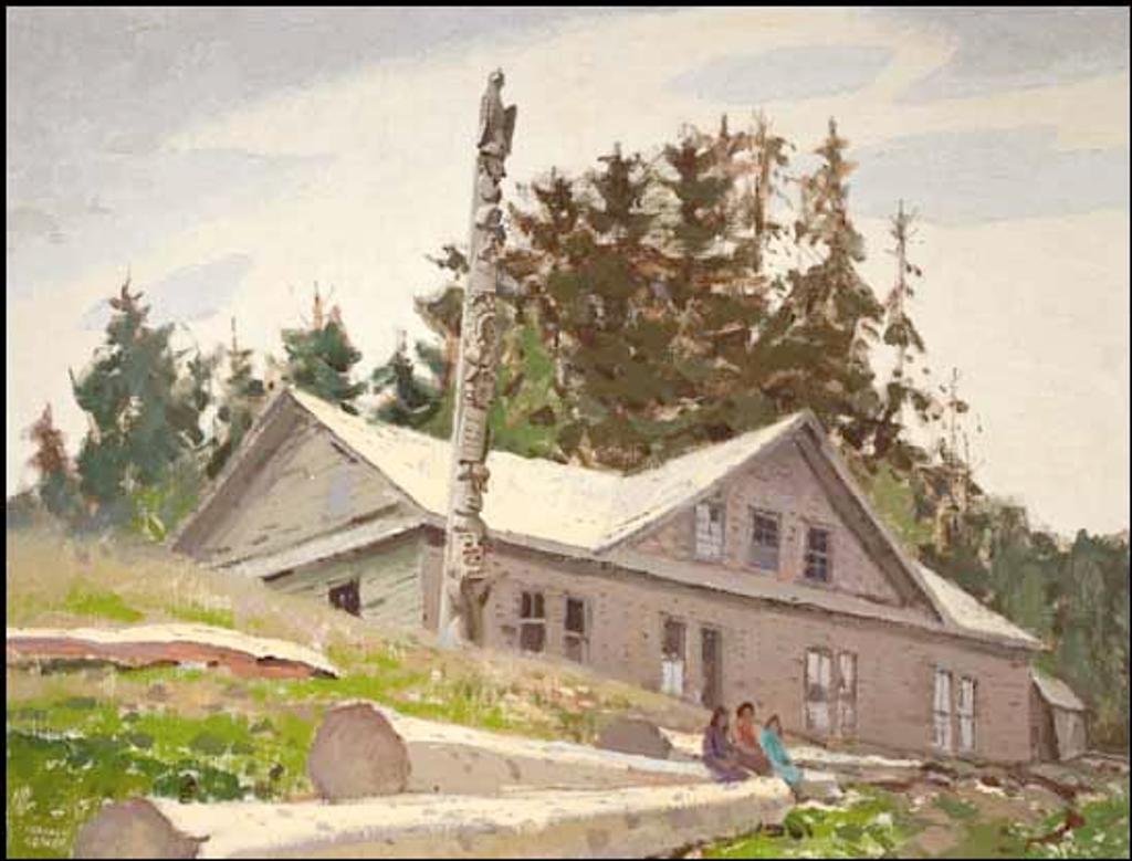George Franklin Arbuckle (1909-2001) - Totem Pole with Three Figures by a House