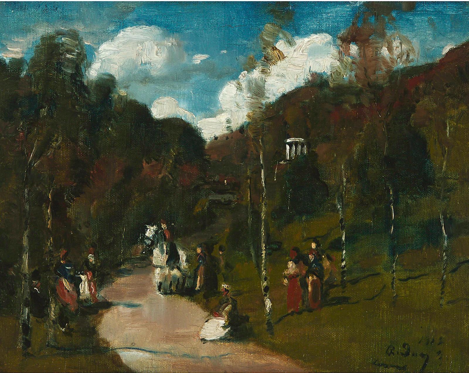 Gyula Rudnay (1878-1957) - Park Scene With Figures Awaiting Horseman, Circa 1912 -1922