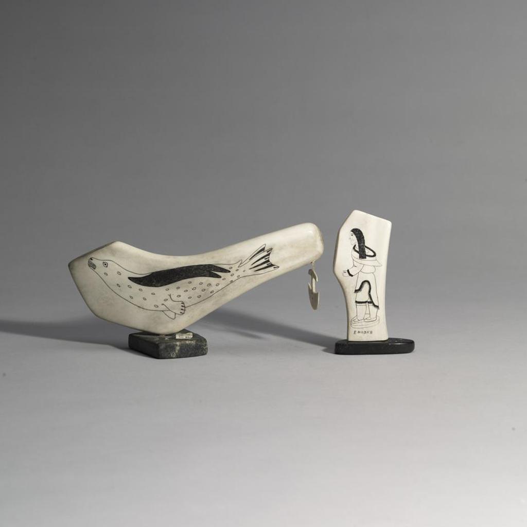 Innuki Oqutaq (1926-1986) - Decorated Fish Panel With Anchor Detail; Decorated Woman Panel
