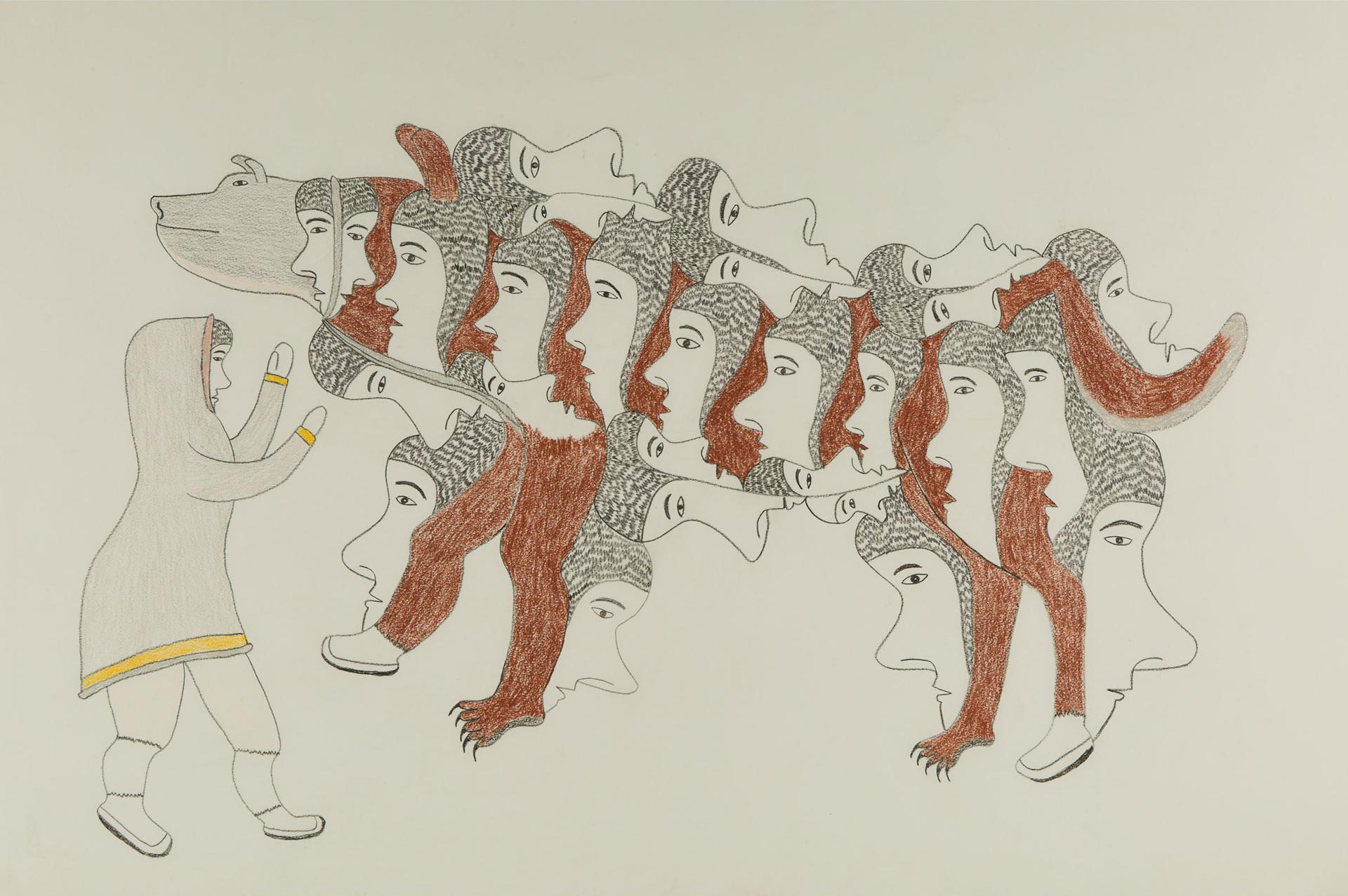 Simon Tookoome (1934-2010) - Untitled (Figure With Many Face Dog)