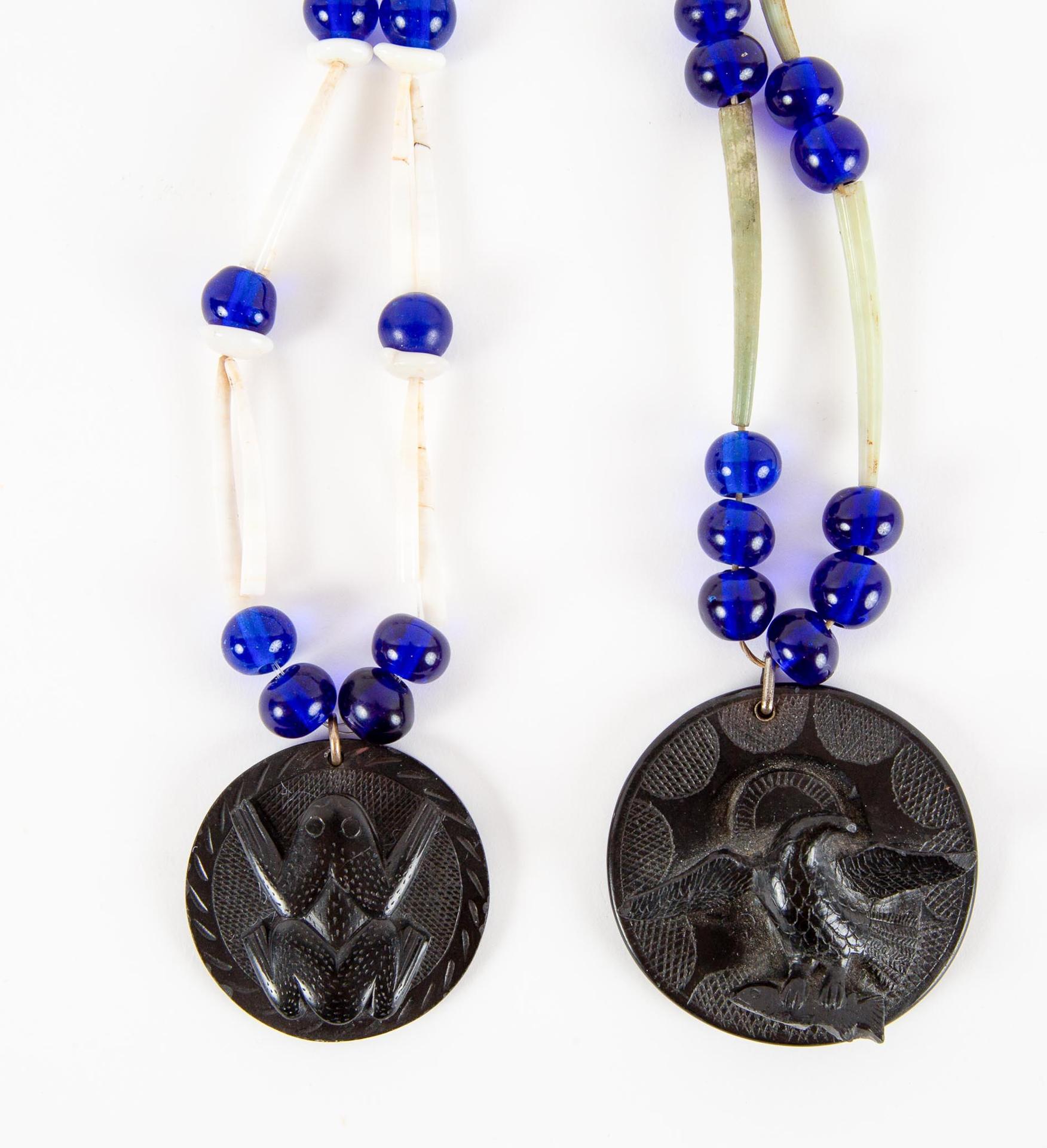 Arthur Moody (1885-1967) - Two Argillite Pendants, Eagle And Frog,  With Dentalium Shell And Glass Beads Necklaces