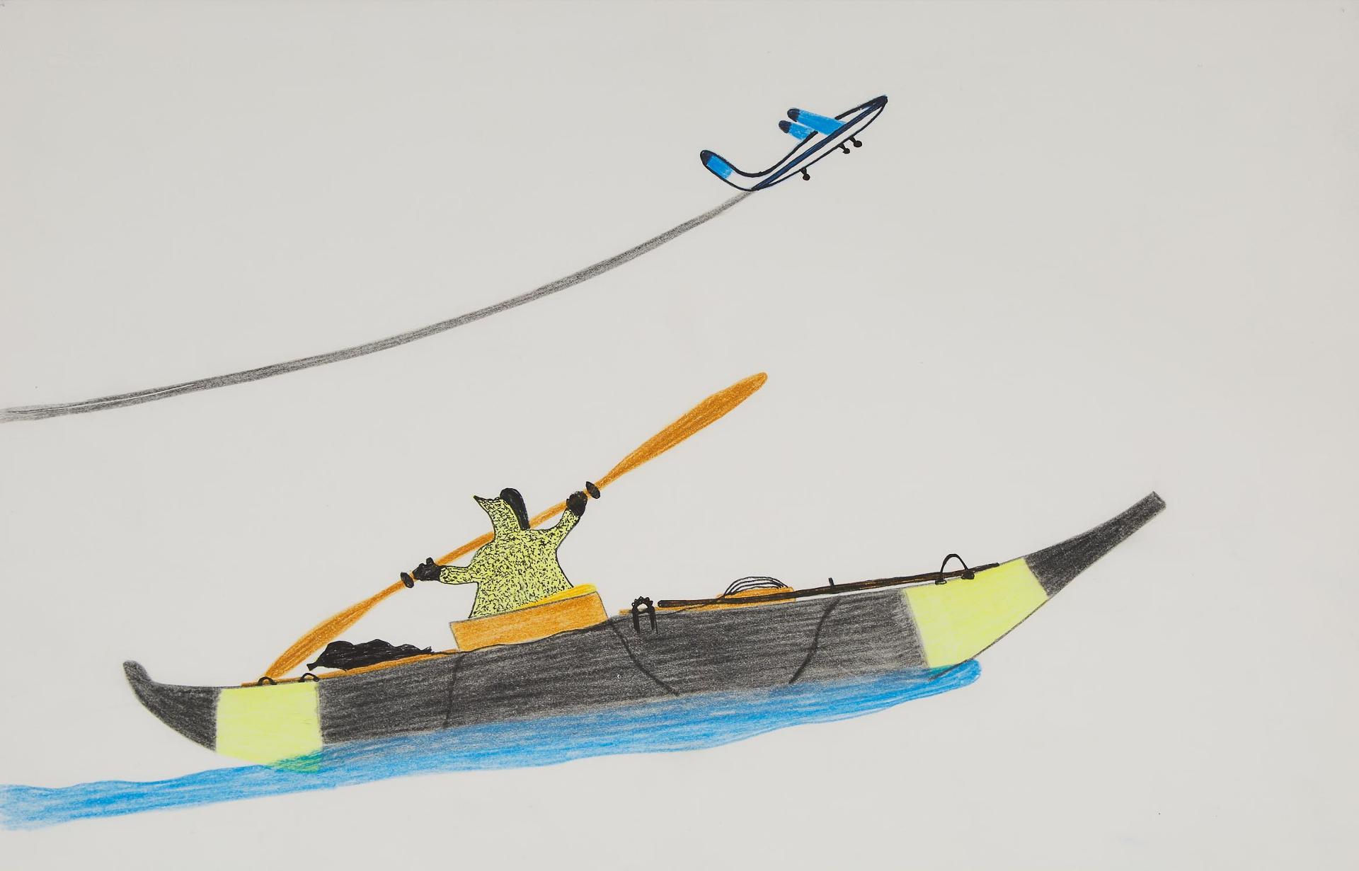 Pudlo Pudlat (1916-1992) - Airplane And Kayak, Ca. 1980