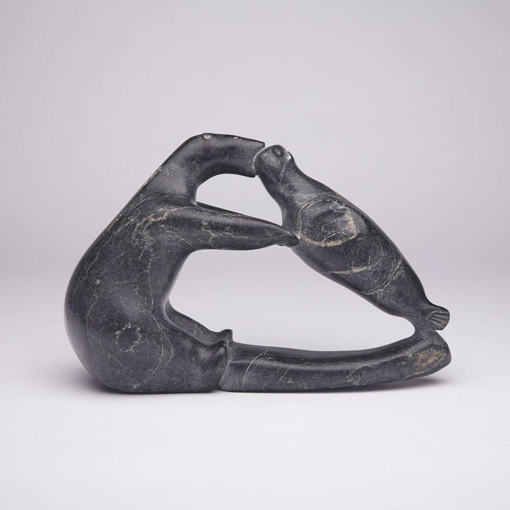Augustine Taqqaugaq (1944) - Polar Bear With Walrus