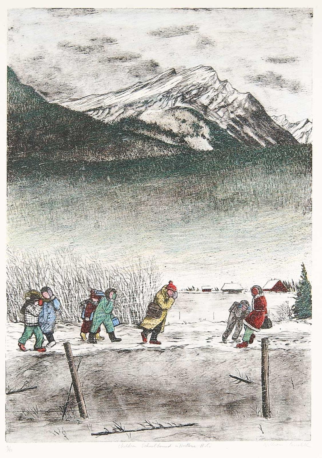 William Kurelek (1927-1977) - Children School Bound in Northern B.C.  #5/50
