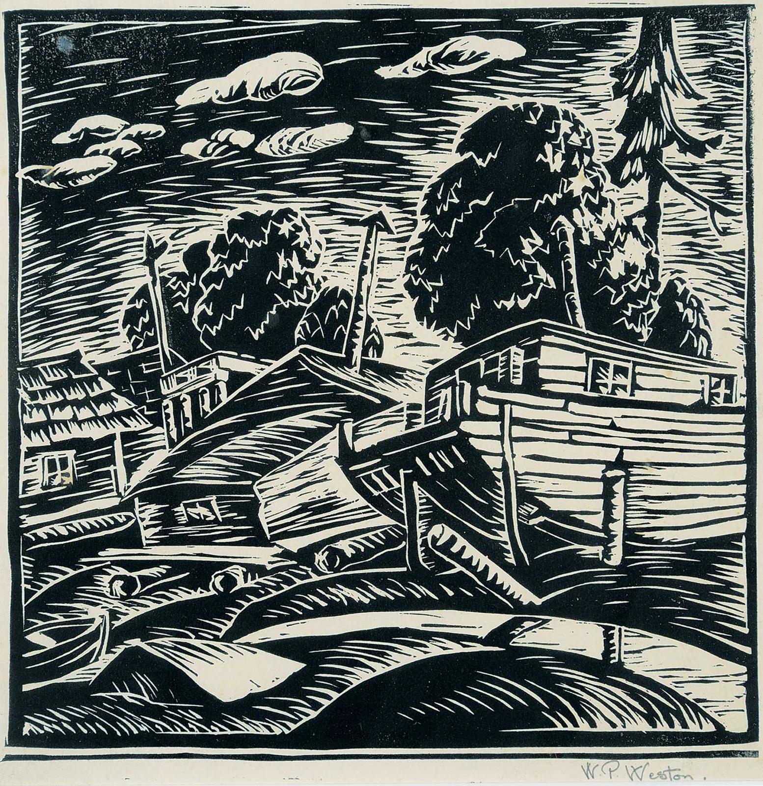 William Percival (W.P.) Weston (1879-1967) - Untitled - Boats in Dry Dock