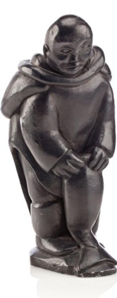 Pilipusi Putugu (1918) - Puvirnituq, Standing Woman with Fish,, Ca. early 1960s, Black stone