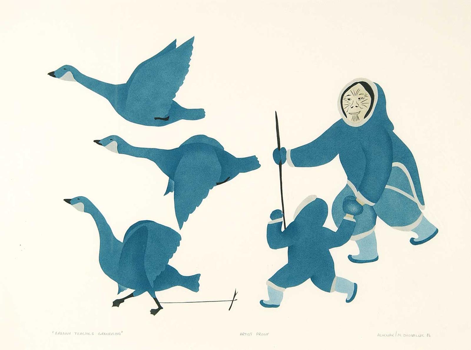 Peter Aliknak (1928-1992) - Granny Teaches Grandson #Artist's Proof