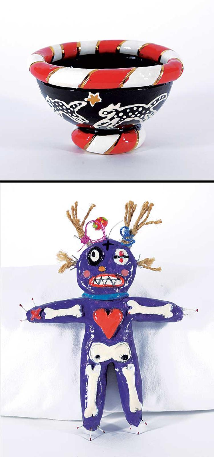 Kirsten Abrahamson (1960) - Untitled - Running Animal Bowl and Skeleton Doll