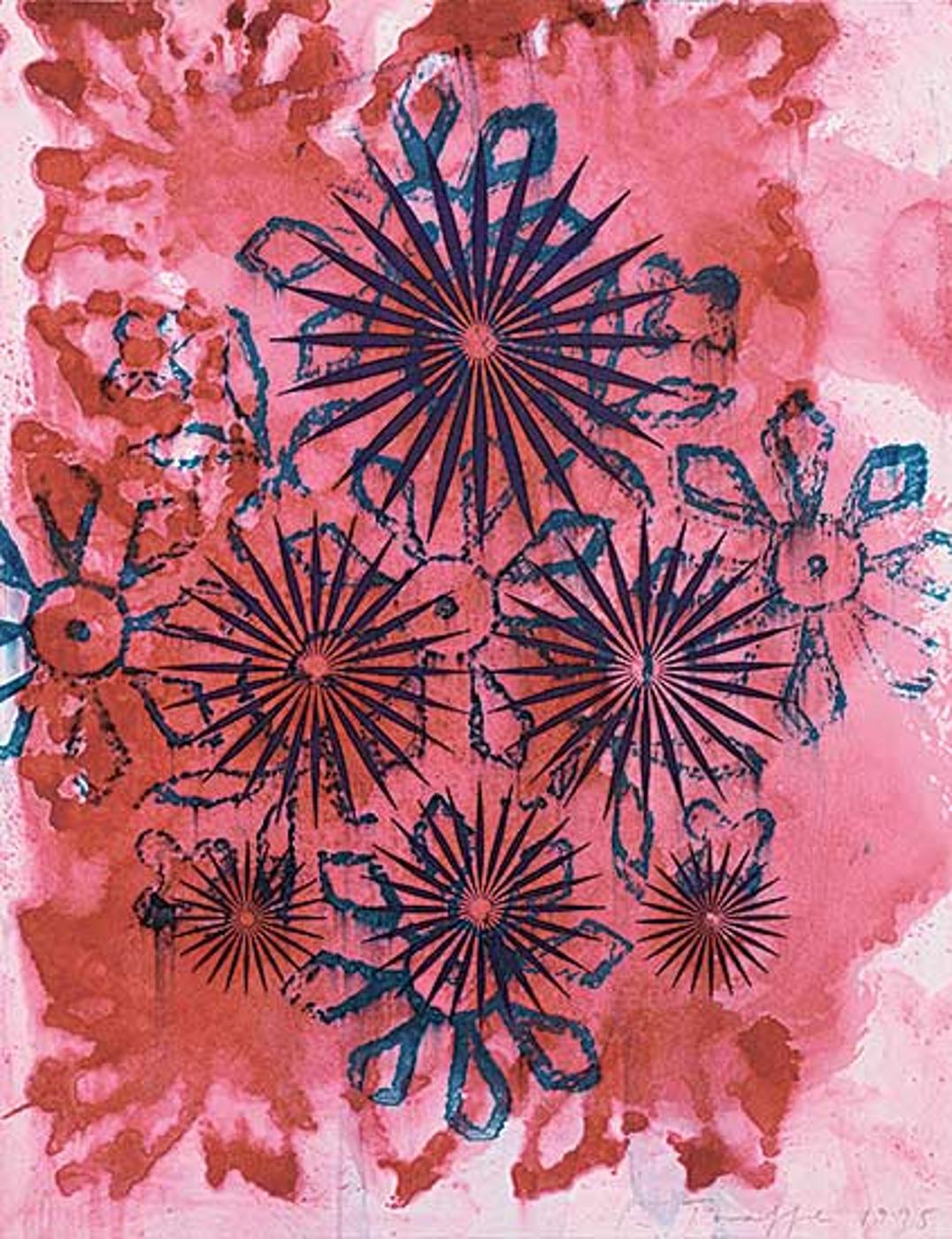 Philip Taaffe (1955) - Untitled - Red and Blue Flowers