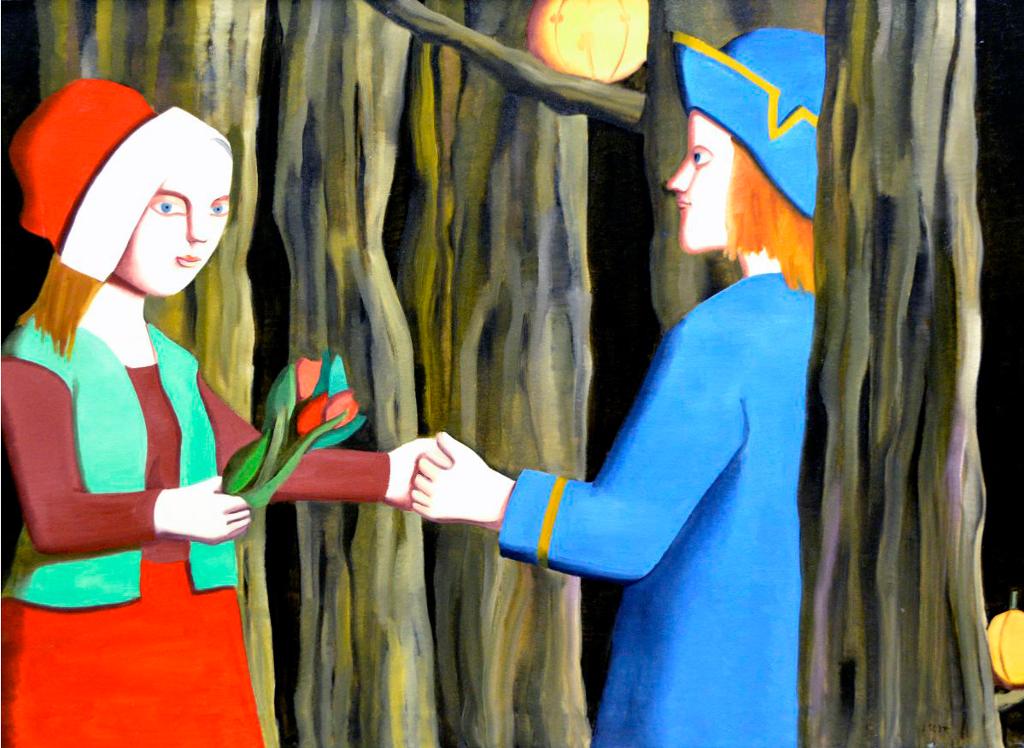 Louise Scott (1936-2007) - Young lovers in a wood