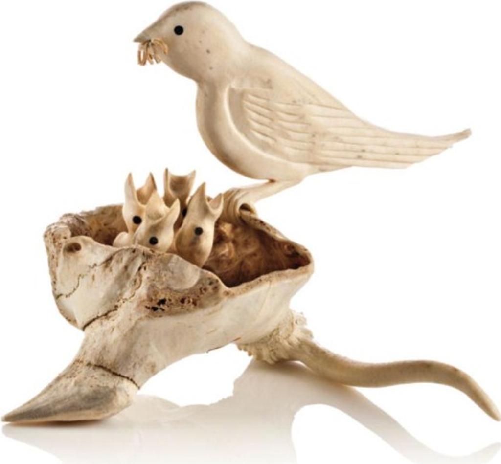 Peter Morgan (1951) - Mother Bird Feeding Her Chicks