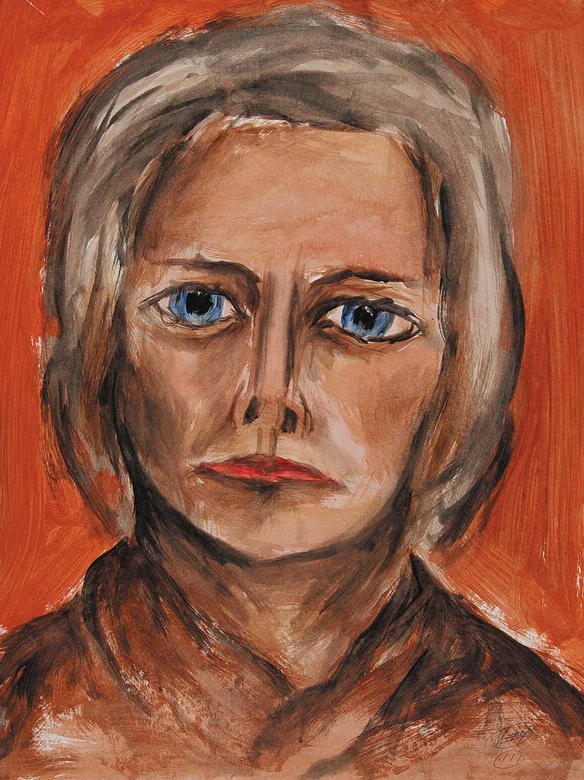 Robert Charles Aller (1922-2008) - Untitled - Woman with Blue Eyes, Red Lips on Brown Background