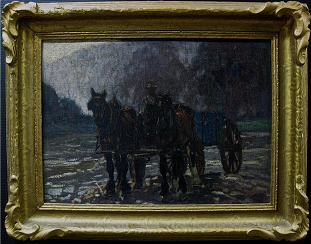 Andreas Christian Gottfried (André) Lapine (1866-1952) - Farmer And Team With Wagon At Dusk