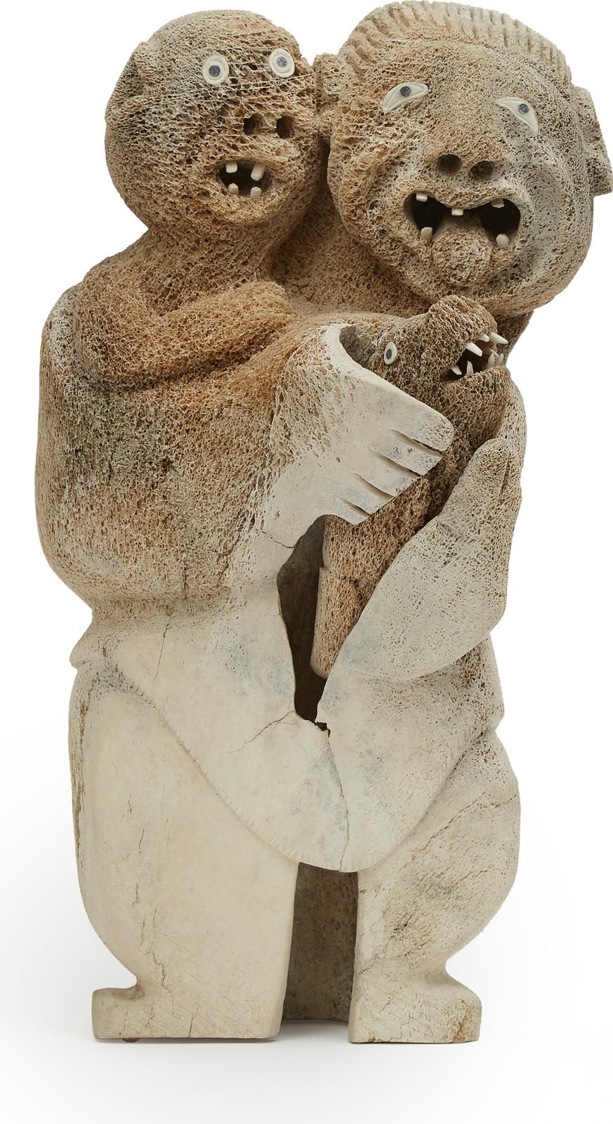 Judas Ullulaq (1937-1998) - Mother And Child Holding Pet Dog