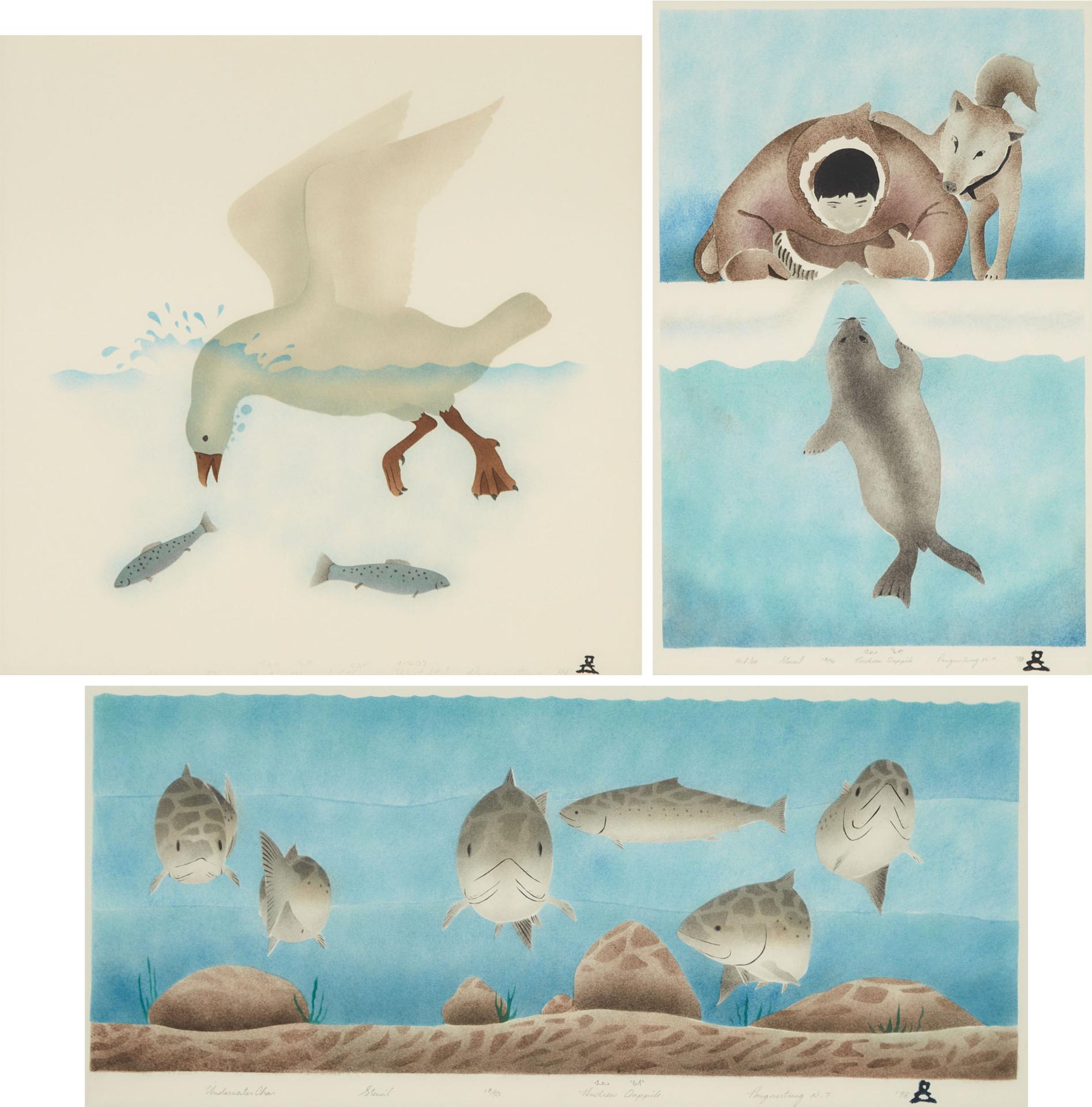 Andrew Karpik Qappik (1964) - Underwater Char, 1998; As I See, 1998; Diving For Fish, 1984