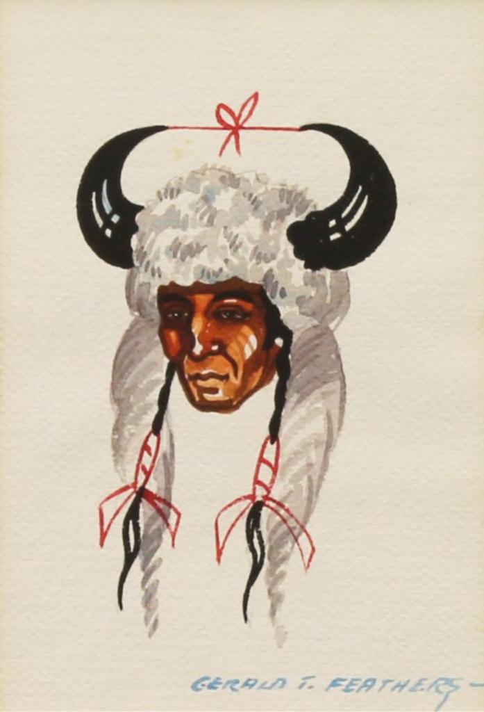 Gerald T. Tailfeathers (1925-1975) - Portrait With Buffalo Horn Headdress