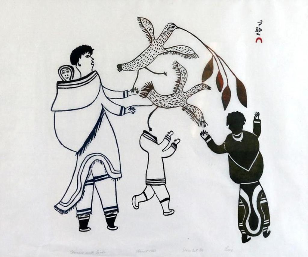 Lucy Qinnuayuak (1915-1982) - Woman With Birds; 1969