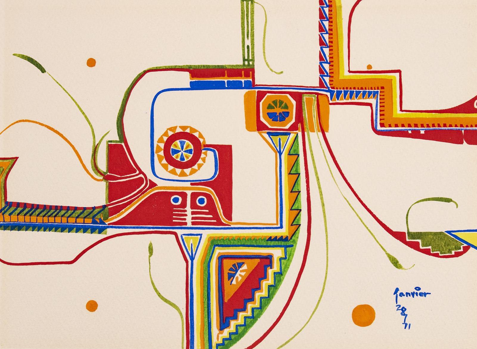 Alex Simeon Janvier (1935-2024) - Untitled Composition #4; 1971