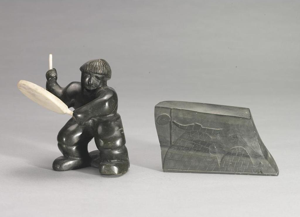 Moses Inupuk (1935) - Man Playing Drums; Relief Carved Panel