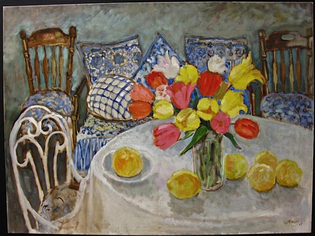 Michael Khoury (1950) - Interior Setting With Tulips