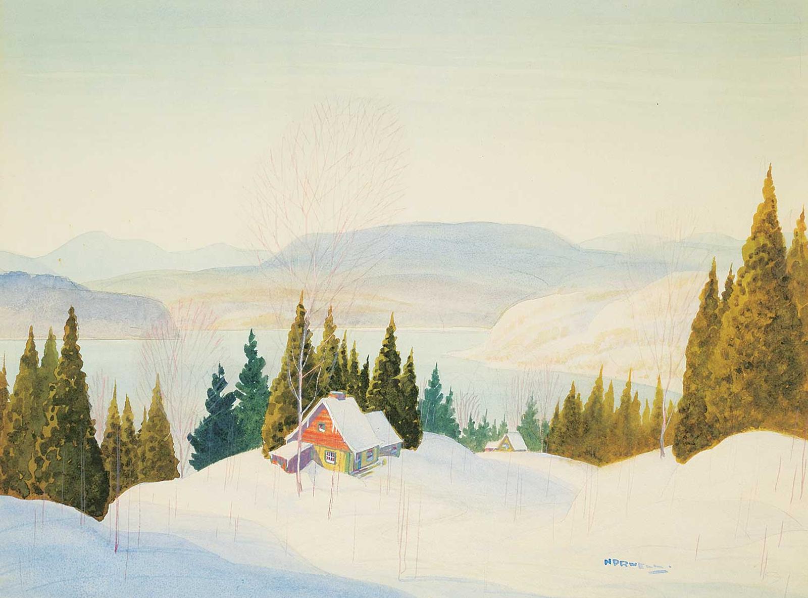 Graham Norble Norwell (1901-1967) - Untitled - Winter Cabin
