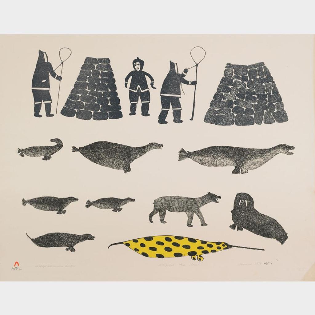 Jamasie Teevee (1910-1985) - Fox Traps And Anxious Hunters