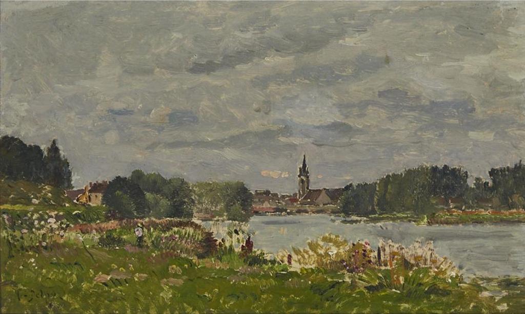 Hippolyte Camille Delpy (1842-1910) - Summer River With Village