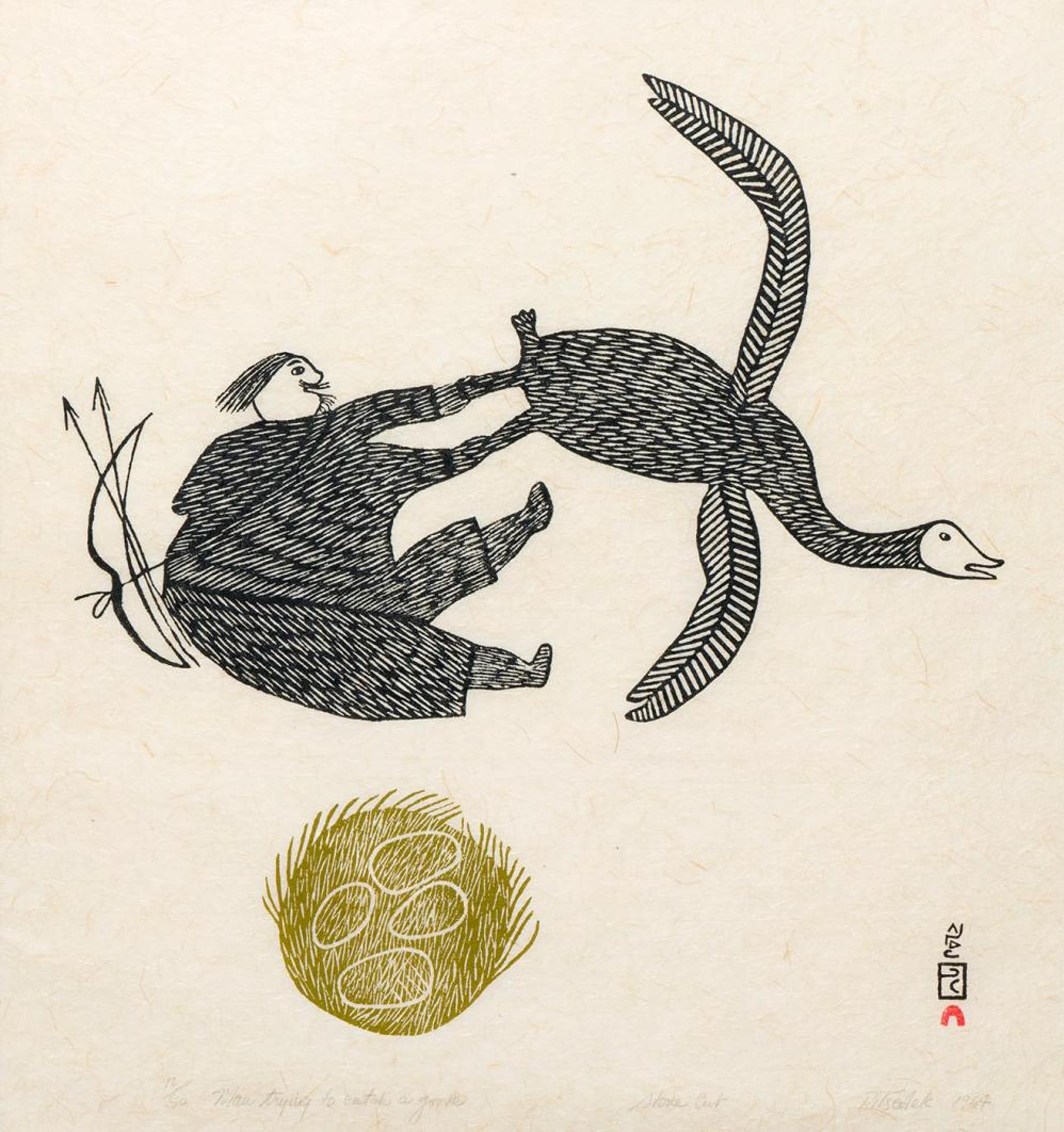 Pitseolak Ashoona (1904-1983) - Man Trying to Catch a Goose